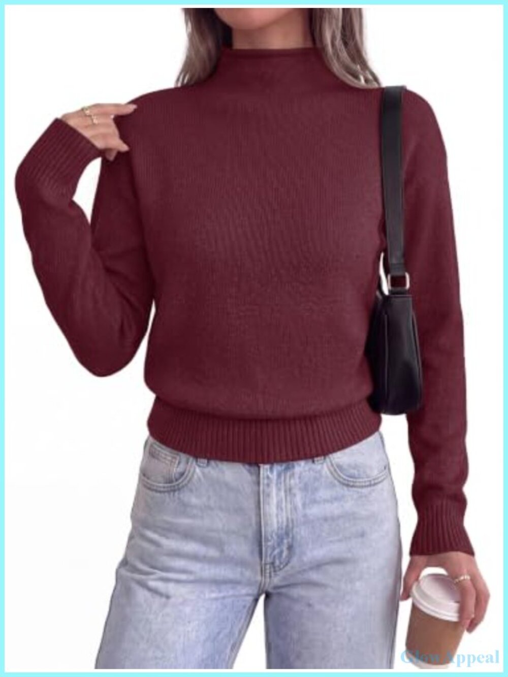 Mock Neck Long Sleeve Pullover Sweater Fine Knit Relaxed Fit